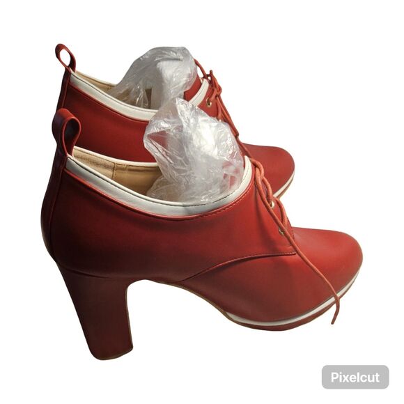 New Faux Leather Platform lace up chunky heel ankle boot Size 10 - Picture 4 of 9